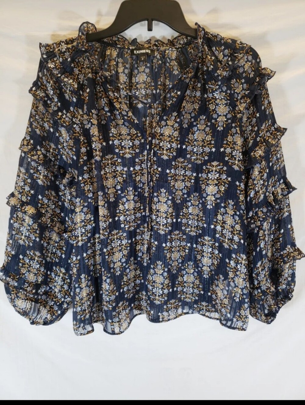 Express Long Sleeve Navy Multicolored Shirt Sz S/P